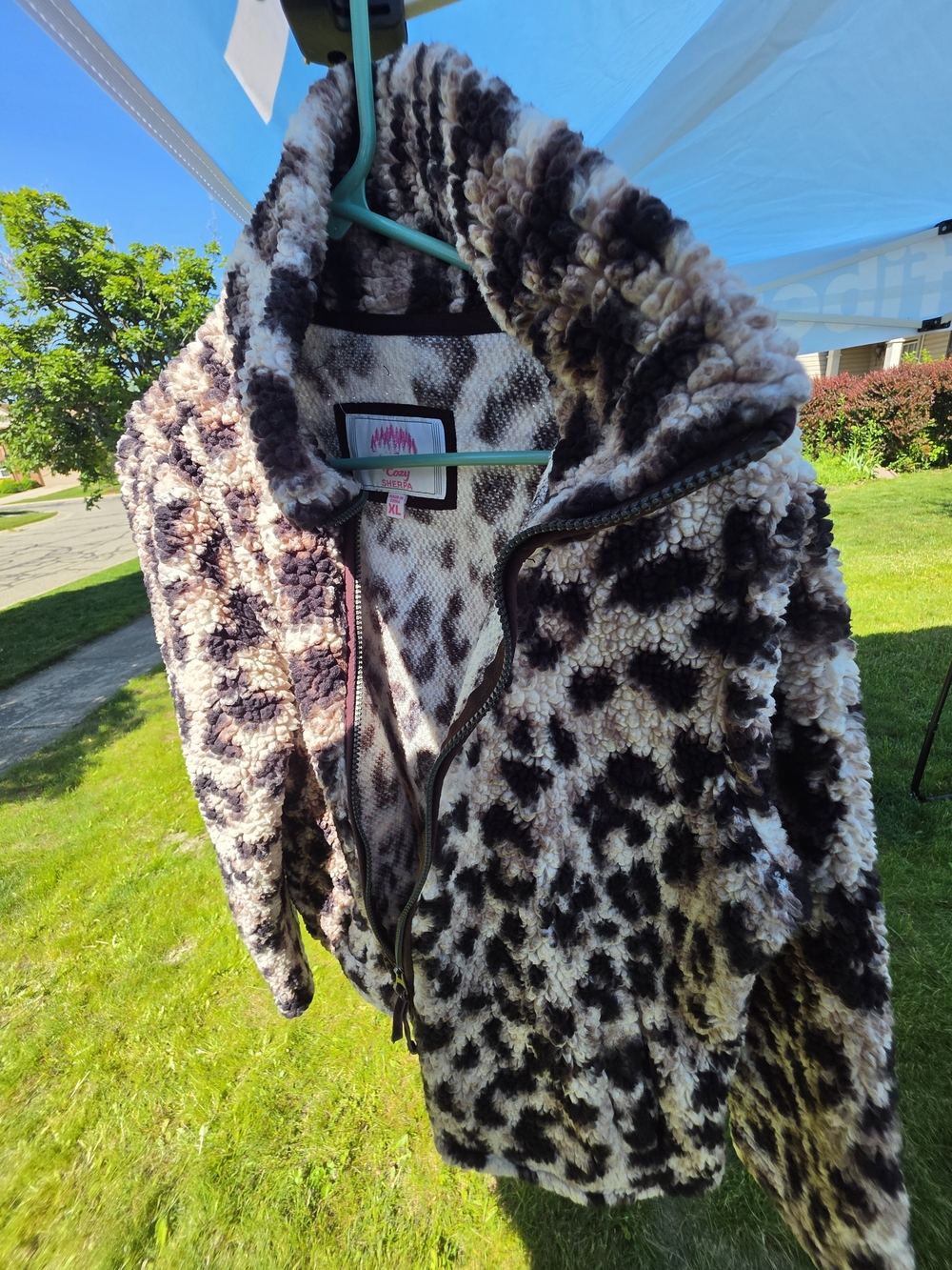 Member's Mark Cozy Sherpa Women's XL Full Zip Leopard Print Hoodie Beige/Black